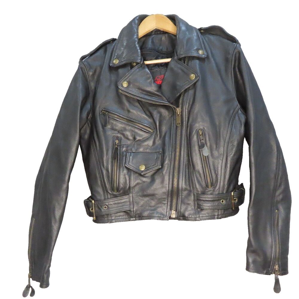 Easyriders Motorcycle Biker Jacket Medium Vintage Black Leather Heavy Thick